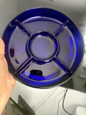 Vintage Cobalt Blue Glass Divided Serving Tray